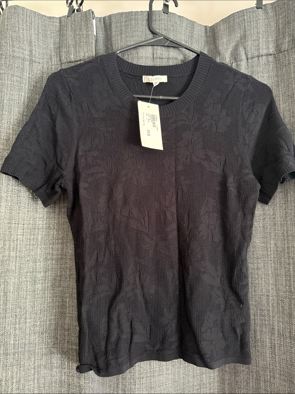 Z Supply Black Floral Knit Short-Sleeve Tee